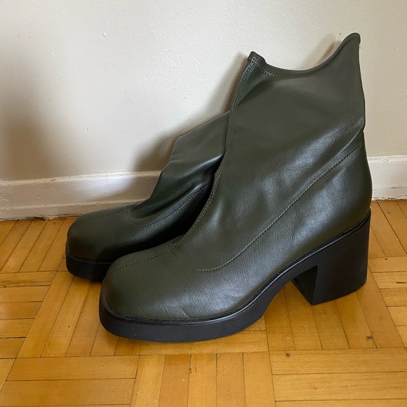 Call It Spring Jade Green Leather High heel Boots - Picture 5 of 6